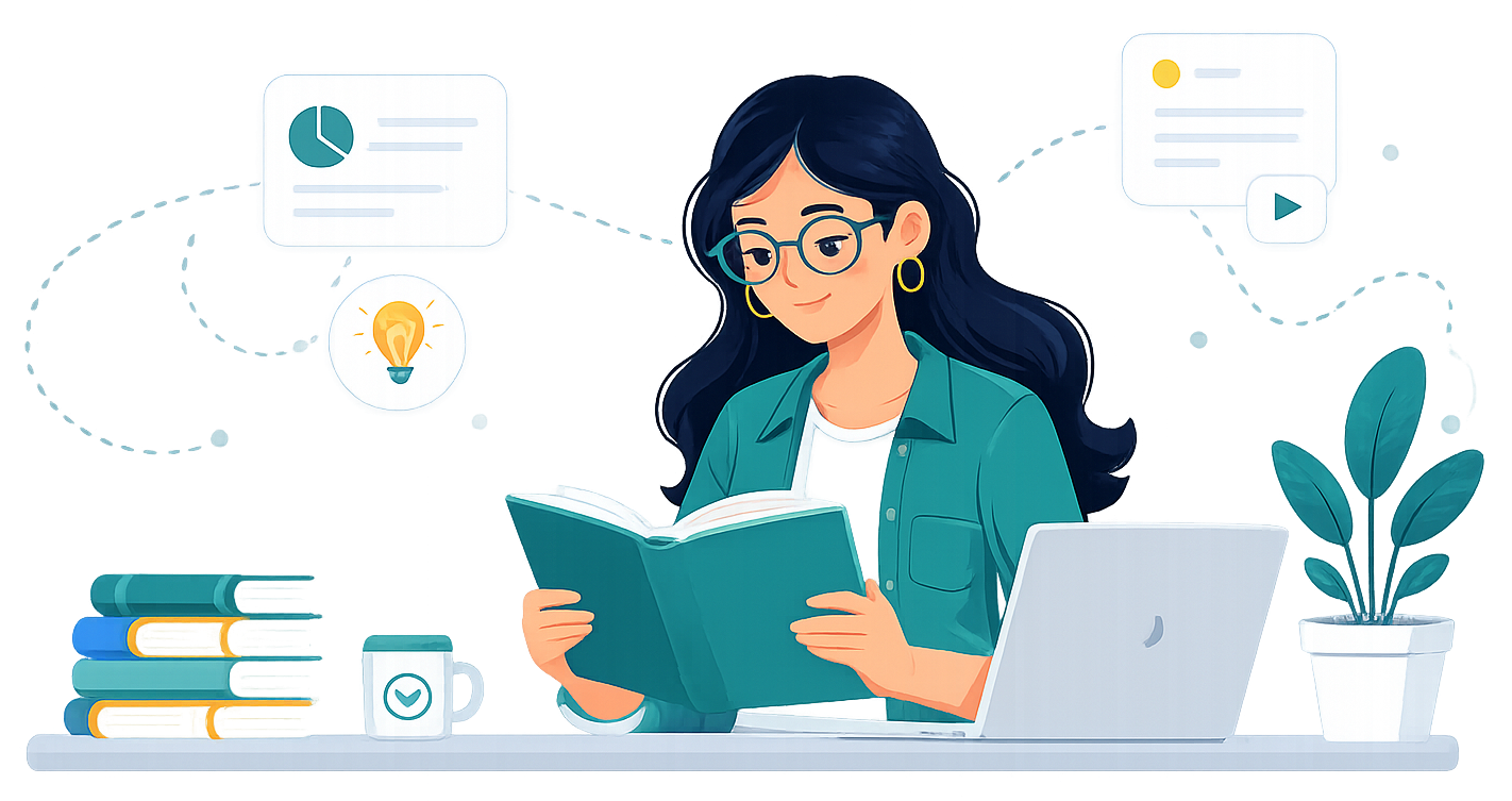 Student reading IT career guidance resources