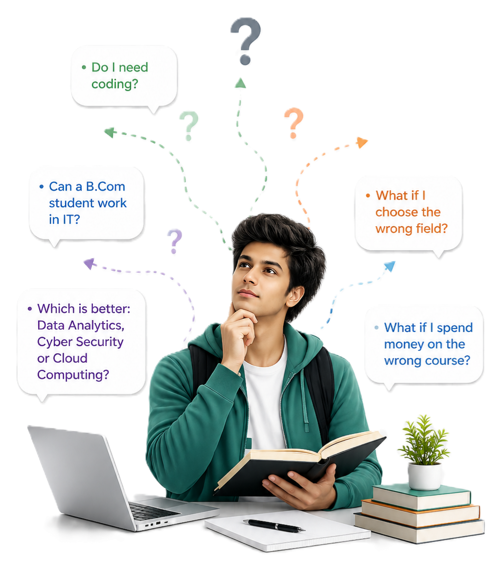 Student thinking about IT career options